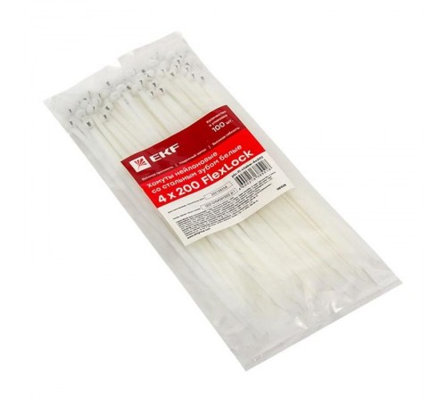 Хомут нейлоновый со стальным зубом (б), 4x200 (100шт) EKF PROxima  plc-fl-ctsbw-4x200  EKF