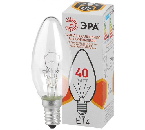 Лампа накаливания ЛОН ДС (B36) свечка 40Вт 230В E14 цв. упаковка  Б0039127  ЭРА