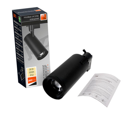 Светильник светодиодный трековый однофазный PTR 0728 ZOOM 28w 3000K 15-60° BL (чёрный) IP40  .5034358  JAZZWAY