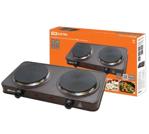 Электроплитка двухконф. ЭПД2 230 В, 2х1 кВт, диск, коричневая,  SQ2504-0009  TDM