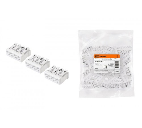 Клемма пружинная соединительная КСПн4-2L+N+PE, 16 A, с монтажной ножкой  SQ0510-0113  TDM