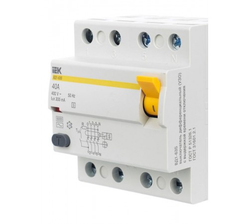Выключатель дифференциальный (УЗО) ВД1-63S 4п 40А 300мА тип AC  MDV12-4-040-300  IEK