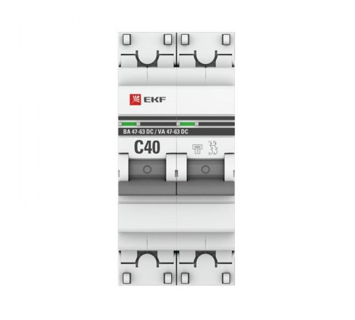 Выключатель автоматический двухполюсный 2P 40А (C) 6кА ВА 47-63 DC EKF PROxima  mcb4763-DC-2-40C-pro  EKF (замена - M63DC6240C)