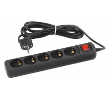 Удлинитель электрический UX-5es-3m-B с заземлением с выключателем 5 розеток 3 м ПВС 3x0,75мм2 10А черный  Б0057731  ЭРА