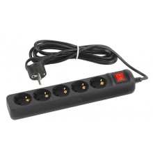 Удлинитель электрический UX-5es-1,5m-B с заземлением с выключателем 5 розеток 1,5м ПВС 3x0,75мм2 черный  Б0057730  ЭРА