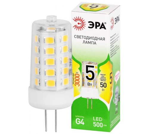 Лампа светодиодная  GREEN LINE LED G4-JC-5W-830-12V GL G4 5Вт капсула теплый белый свет  Б0067190  ЭРА