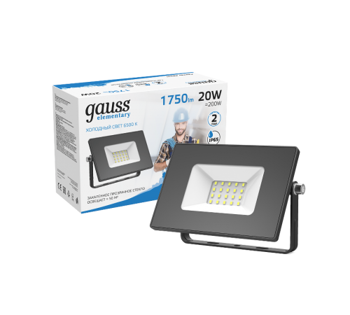 Прожектор светодиодный LED 20W IP65 6500К черный  613100320  Gauss
