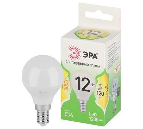 Лампа светодиодная  GREEN LINE LED P45-12W-830-E14 GL E14 12 Вт шар теплый свет  Б0067042  ЭРА