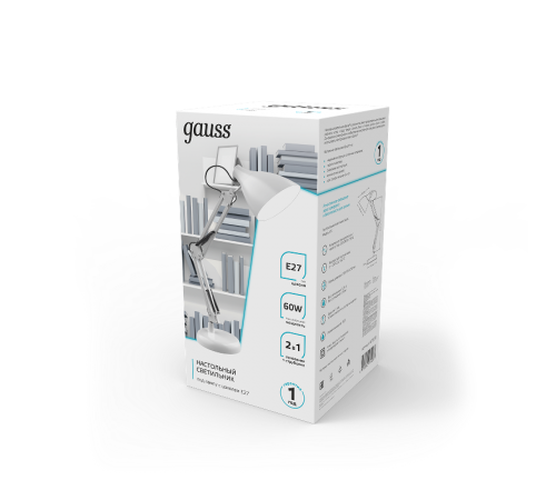 Светильник настольный GTL003 60W 220-240V E27 белый струбцина и основание 1/12  GT0031  Gauss