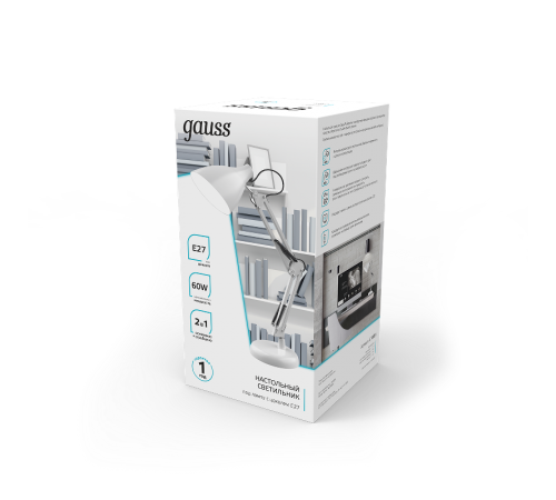 Светильник настольный GTL003 60W 220-240V E27 белый струбцина и основание 1/12  GT0031  Gauss
