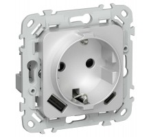 FLITE Розетка с заземлением со шторками 16А с USB A+C 20Вт быстрозажимные клеммы РСЮшс11-1-ФлА алюминий  FI-R14-16-1-U22-020-K47  IEK