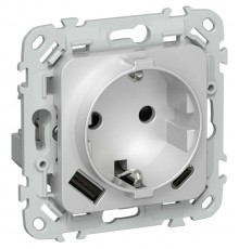 FLITE Розетка с заземлением со шторками 16А с USB A+C 20Вт быстрозажимные клеммы РСЮшс11-1-ФлА алюминий  FI-R14-16-1-U22-020-K47  IEK