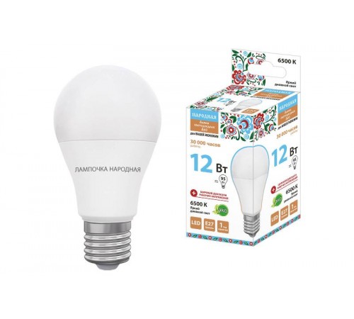 Лампа светодиодная НЛ-LED-A60-12 Вт-230 В-6500 К-Е27, (60х108 мм), Народная  SQ0340-1513  TDM