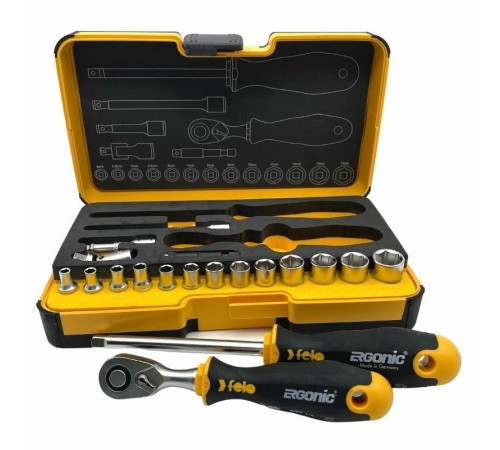 Набор головок с трещоткой и отверткой 1/4" ERGONIC в кейсе, 19 шт  05781906  Felo