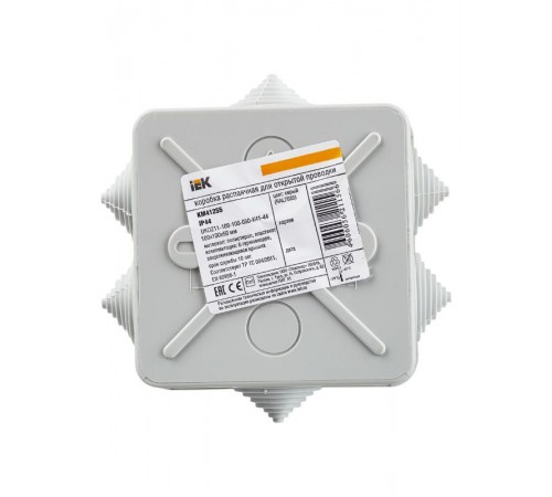 Коробка распределительная КМ41255 для о/п 100х100х50мм IP44 (RAL7035 6 гермовводов защелкивающаяся крышка)  UKOZ11-100-100-050-K41-44  IEK