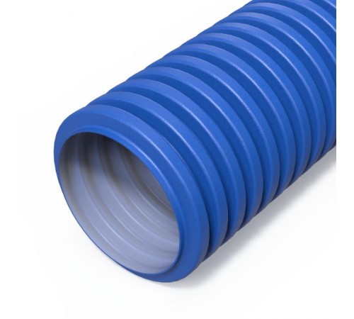 Труба гофрированная двустенная ПНД гибкая вентиляционная голубая (RAL 5012) d63 мм (50м/уп)  PR15.0278  Промрукав