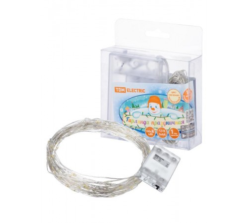 Гирлянда светодиодная "Роса100" 100LED, 10м, 3000К, 3хАА,  SQ0361-0053  TDM ELECTRIC