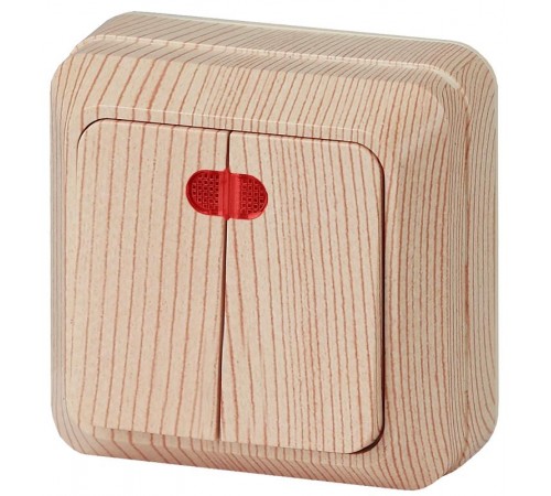 2-105-11 Intro Выключатель двойной с подсветкой, 10А-250В, IP20, ОУ, Quadro, сосна  Б0027645  Intro