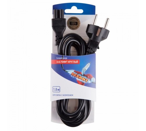 Шнур сетевой Евро 3х0.75мм 1.8М (PVC) (с заземлением) (для питания ноутбука)  06-3255  REXANT