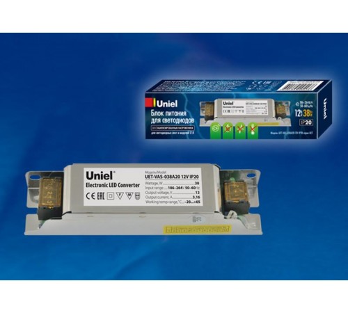 Блок питания UET-VAS-038A20 12V IP20 38Вт. металл.корпус.  UL-00002426  Uniel
