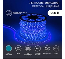 LED лента 220В, 13*8 мм, IP65, SMD 5050, 60 LED/m Синяя, бухта 50 м Neon-Night