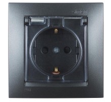 Simon 15 Графит Розетка с/з Schuko со шторками, с крышкой, IP44, 16А 250В, винт. зажим  1590450-038  Simon