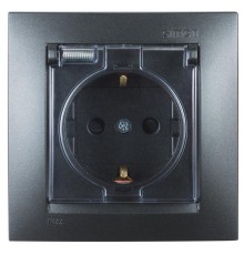 Simon 15 Графит Розетка с/з Schuko со шторками, с крышкой, IP44, 16А 250В, винт. зажим  1590450-038  Simon