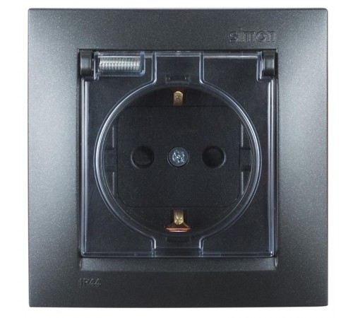 Simon 15 Графит Розетка с/з Schuko со шторками, с крышкой, IP44, 16А 250В, винт. зажим  1590450-038  Simon
