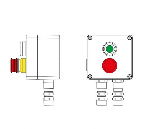 Взрывозащищенный пост управления из алюминия CPE-A-12-(1xP1G(11)-1xP3E(11))-2xKA2MHK(C)1Ex d e IIC Т5 Gb / Ex tb IIIC T95°C Db IP66  2201.121.22.11E 