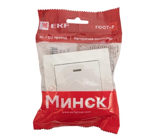 Минск Выключатель 1-клавишный СП с индикатором,10А, белый EKF Basic  ERV10-121-10  EKF