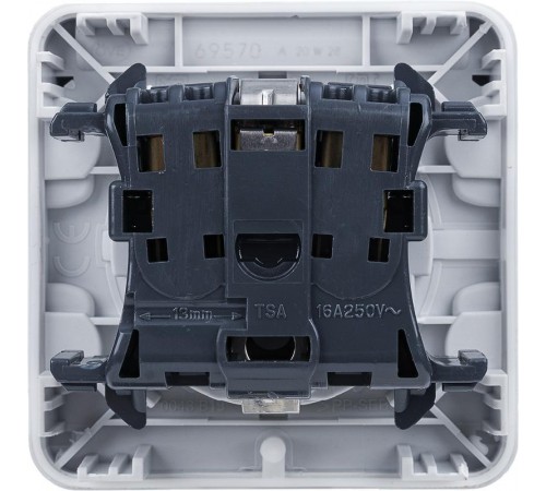 Plexo Серый Розетка с/з с крышкой безвинтовой зажим IP55  069570  Legrand