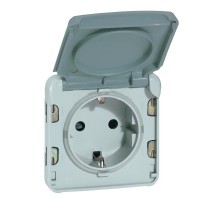 Plexo Серый Розетка с/з с крышкой безвинтовой зажим IP55  069570  Legrand
