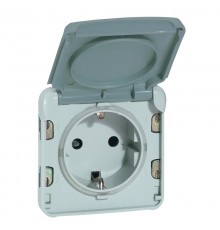 Plexo Серый Розетка с/з с крышкой безвинтовой зажим IP55  069570  Legrand