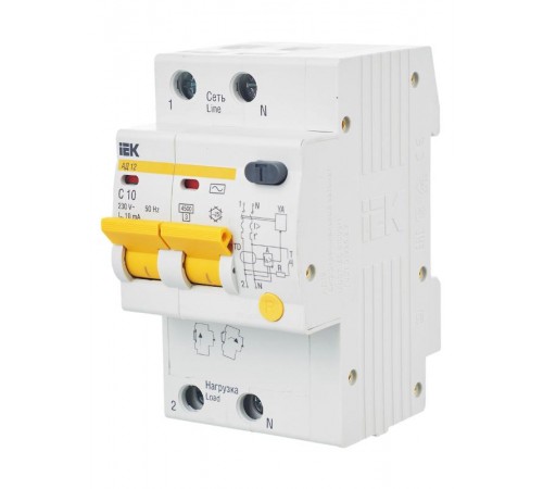Выключатель автоматический дифференциального тока АД12 2п 10А C 10мА тип AC (3 мод)  MAD10-2-010-C-010  IEK