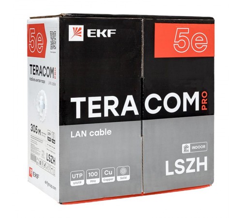 Кабель витая пара TERACOM PRO Cat.5E U/UTP 4 пары solid 24AWG нг(А)-HF серый упак. 305м  TRP-5EUTP-04LSH-GY-IN3  EKF