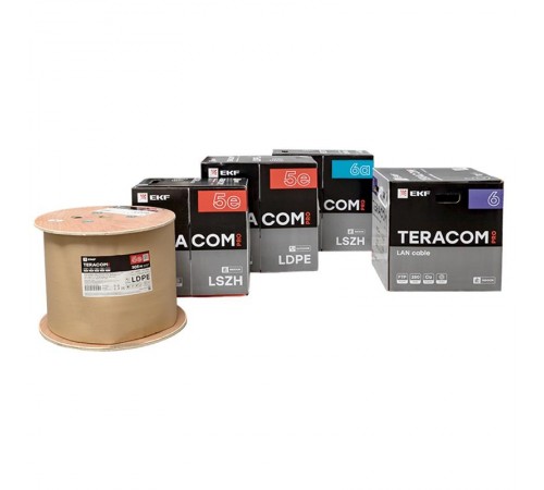 Кабель витая пара TERACOM PRO Cat.5E F/UTP 4 пары solid 24AWG 1,2 мм черный катушка 305м  TRP-5EFTP-04PE-BK-OTW3  EKF