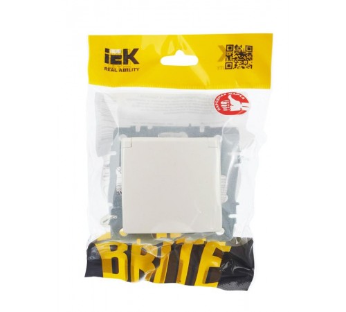 BRITE Розетка с заземлением со шторками с крышкой 16А IP20 РСбш10-3-БрЖ жемчужный   BR-R16-16-K36  IEK