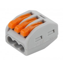 Клемма ЭРА серия 413 с рычагом 3 отверстия 0.08-2.5мм2 упаковка 20 шт   Б0057070  ЭРА