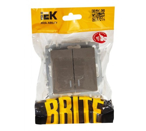 BRITE Выключатель 2-клавишный с индикацией 10А ВС10-2-1-БрС сталь   BR-V20-1-10-K46  IEK