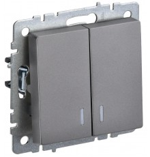 BRITE Выключатель 2-клавишный с индикацией 10А ВС10-2-1-БрС сталь   BR-V20-1-10-K46  IEK