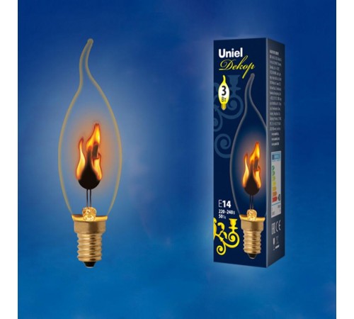 Лампа накаливания ЛОН IL-N-CW35-3/RED-FLAME/E14/CL эффект пламени  UL-00002982  Uniel