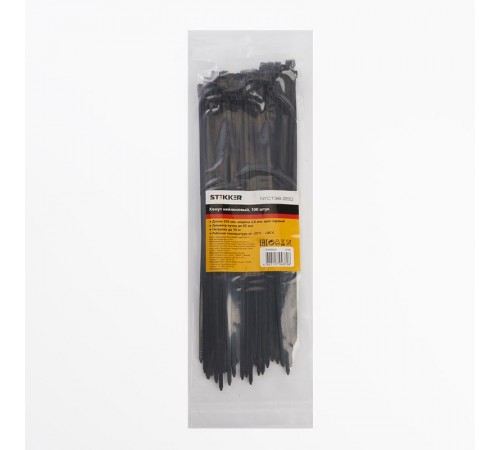 Хомут нейлоновый 3,6x250 мм, d пучка max 65 мм, нагрузка 18 кг, черный (100шт в упак)  32780  STEKKER