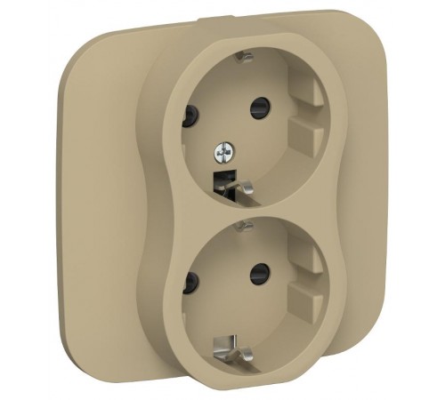 FLITE Розетка 2-ая с заземлением со шторками 16А РСш12-0-А-ФлХ хаки  FI-R24A-16-K59  IEK