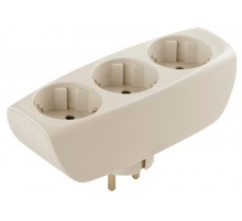 Тройник SP-3e-I  3гн, c заземл, со шторками (сл. кость) (10/60/960) Б0002370  ЭРА