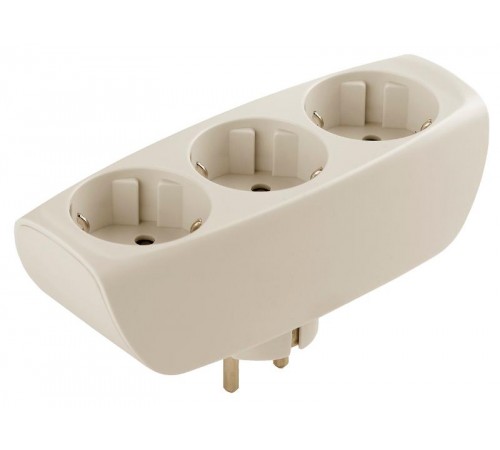 Тройник SP-3e-I  3гн, c заземл, со шторками (сл. кость) (10/60/960) Б0002370  ЭРА