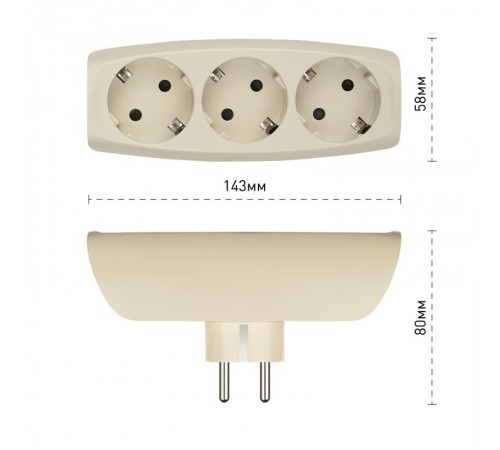 Тройник SP-3e-I  3гн, c заземл, со шторками (сл. кость) (10/60/960) Б0002370  ЭРА