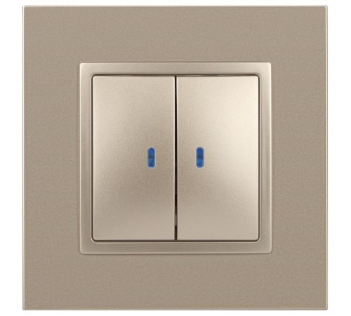 14-1105-04 Выключатель 2-клавишный с подсветкой, 10АХ-250В, IP20, Эра Elegance, шампань  Б0034240  ЭРА