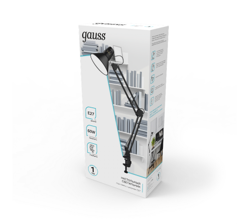 Светильник настольный GTL001 60W 220-240V E27 черный струбцина 1/16  GT0012  Gauss