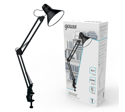 Светильник настольный GTL001 60W 220-240V E27 черный струбцина 1/16  GT0012  Gauss