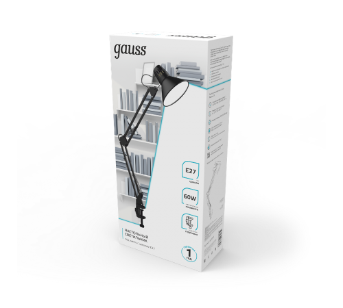 Светильник настольный GTL001 60W 220-240V E27 черный струбцина 1/16  GT0012  Gauss